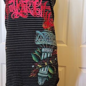 COPY - EdHardy racerback mini dress/tank top ‘New York City’ crystals studs M